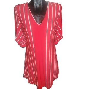 Alton Gray Red Striped V-Neck Short Sleeve Dress M